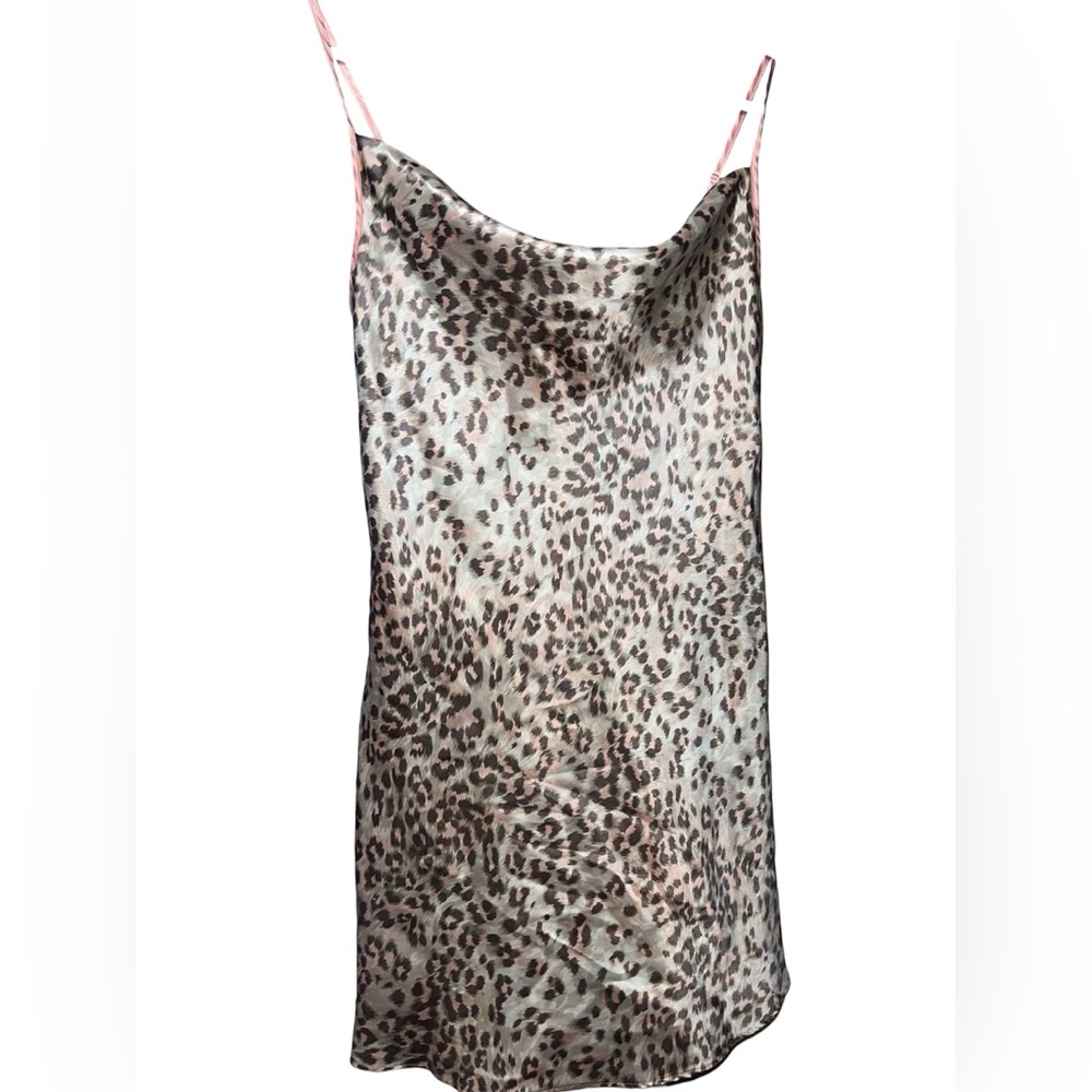 Silky Leopard Print Chemise Dress Night Gown Slip Cowl Neck Line